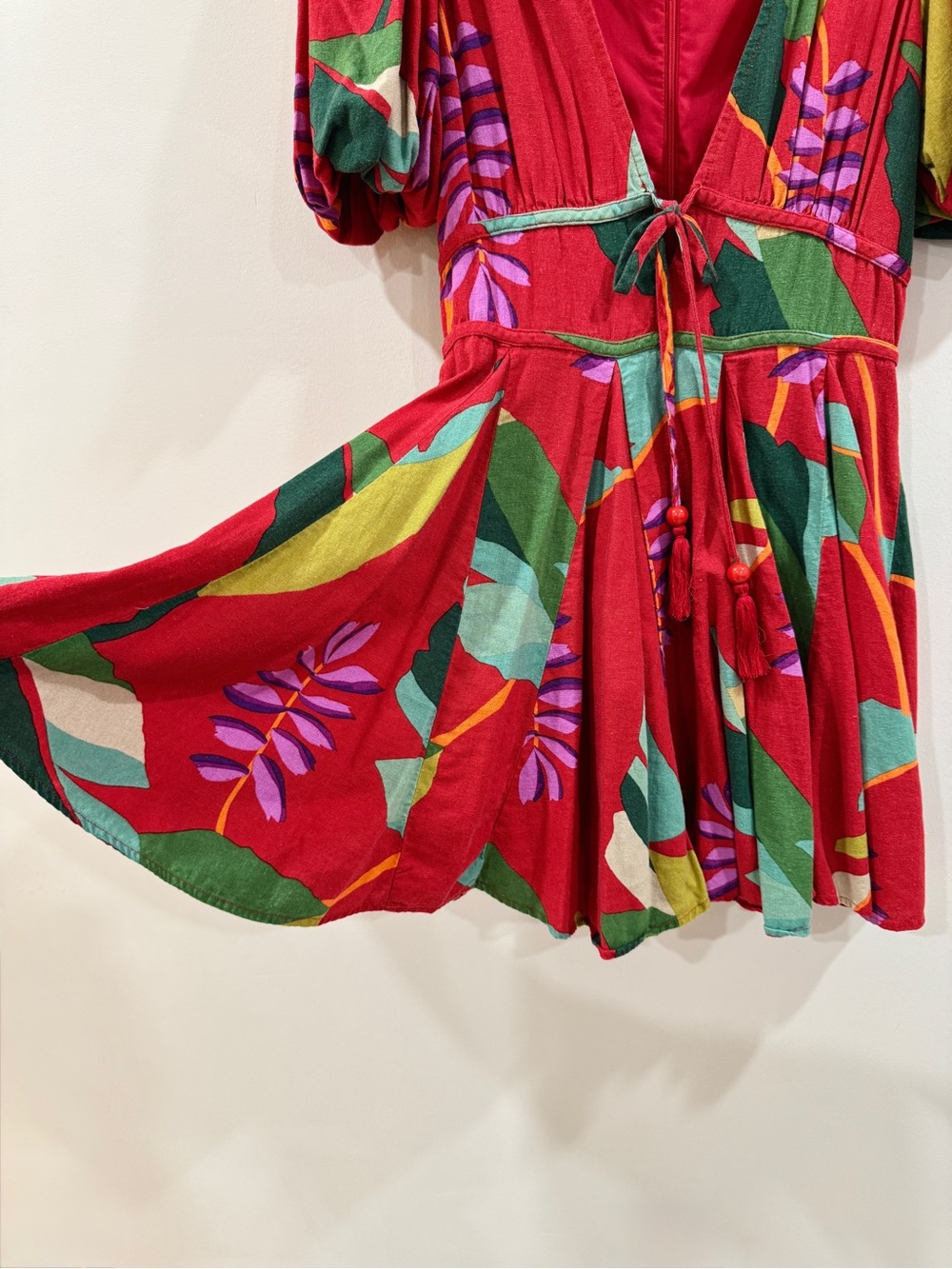 House of Harlow Tropical Floral Linen Blend Puff Sleeve Mini Dress Size 6 - Picture 6 of 12